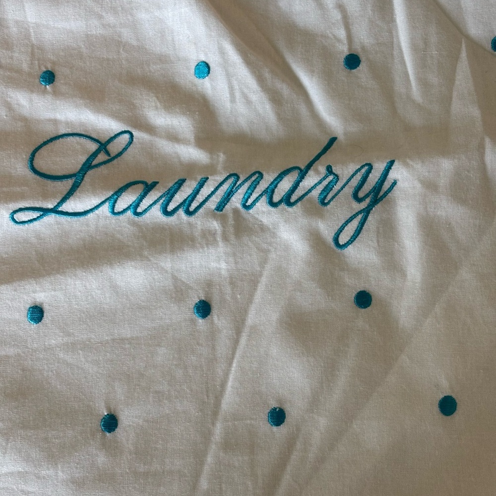 White Laundry Bag with Teal Embroidery - Picture 3 of 5